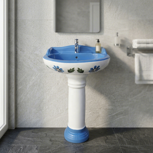 Vinus Pedestal Basin Sink Set Southwestern Design Gold Plated Pink Color Ceramic Bathroom Sanitary Ware - Product Image 5