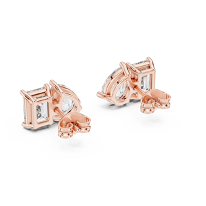 Handcrafted Toi et Moi Lab-Grown Diamond <b>Studs</b> Made From 14K Solid Rose Gold GRA Certified Solitaire Design Two Stone <b>Studs</b> - Product Image 2
