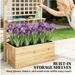 Jardinera Elevada Natural y Soporte para Plantas, Caja para Macetas, Cercado y Enrejado para Exteriores - Product Image 4