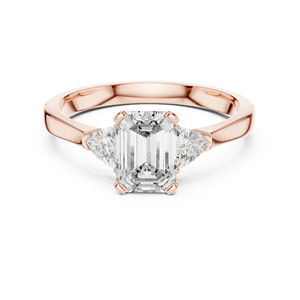 Bague en or jaune 14 carats avec émeraude et diamant de laboratoire taille triligne pour femme |   Vêtements de bureau |   Nouveau diamant cultivé - Product Image 3