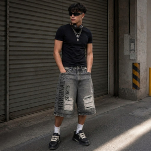 Customized Color Mid Rise Light Denim <b>Shorts</b> <b>Men</b> Oversized Y2K Streetwear Summer <b>Shorts</b> Frayed <b>Patch</b> Distressed Denim <b>Shorts</b> <b>Men</b> - Product Image 6