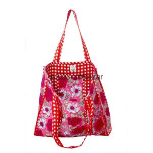 Eco-Friendly Women's Hand-Block Striped Cotton Quilted Tote <b>Bag</b> <b>Long</b> Handle Bohemian Style Everyday Shopping Groceries - Product Image 5