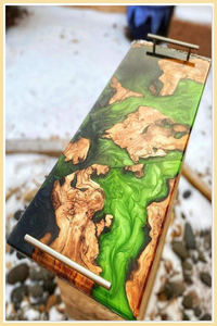 DOOR SQUARE WOOD <b>EPOXY</b> RESIN TRAY Fabulous Decorative Design for Serving Food in Kitchen Restaurants Home Use - Product Image 5