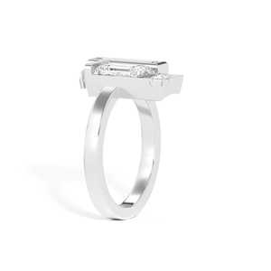 Bague de fiançailles géométrique en or massif 14k 18k avec diamant de laboratoire émeraude 0,8 ct et accents baguette, sertie clos, bijoux de mariage - Product Image 2