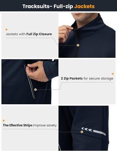 Ensemble de survêtement sportif pour homme, couleur unie, manches longues, col montant, veste zippée, pantalon à cordon de serrage, séchage rapide, polyester, vêtements d'automne - Product Image 3