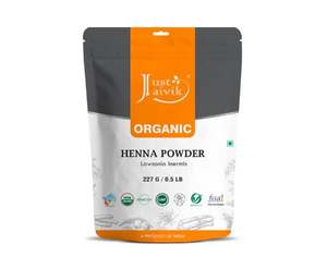 Henna en polvo orgánica certificada por el USDA de Just Jaivik para el cabello, certificada por OneCert Asia según el estándar orgánico del USDA, 227 g. - Product Image 1