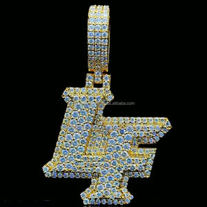 Personnalisé Unique Logo Lettre Nom Initiale Glacé Plaqué Or Deux Dernières Argent 925 Hip Hop Moissanite Pendentif Diamant - Product Image 1