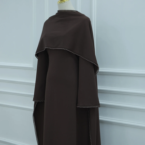 Vestido Maxi con Detalle de Perlas Blancas, Elegante Vestido de Noche con Mangas Tipo Capa Adornadas con Perlas, Abaya Eid 2026, Vestido Musulmán para Mujer - Product Image 6