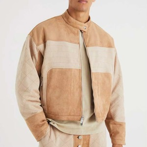 High Quality Men's Luxury Suede Canvas <b>Jacket</b> Blocking Stand Collar <b>Zipper</b> Closure Customized Design Slim Fit - Product Image 1