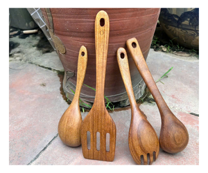 Ensemble de cuillères en bois vintage, ustensiles de cuisine faits à la main, gravure de logo personnalisée disponible - Product Image 1