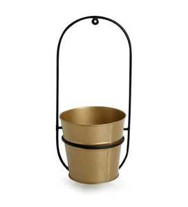 Yellow Metal Plant <b>Pot</b> Set with Tray for Indoor Flower Green Plant Desktop Use Modern Minimalist Design Powder Coated Finish - Product Image 6