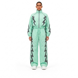 Nylon Black Athletic Sports Tracksuit <b>Set</b> with Full Zip Jacket and Pants for Fitness Training Running Gym Workout and Outdoor - Product Image 1