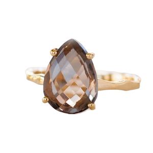 92.5สเตอร์ลิงเงินคลาสสิกเครื่องประดับชุบทองธรรมชาติควอตซ์สีน้ำตาลอัญมณีคุณภาพ AAA แหวนสวมนิ้วรูปทรงลูกแพร์ - Product Image 1