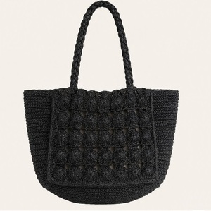 Sac fourre-tout au crochet couleur unie style bohème, sac à main ouvert pour femme, sac de plage d'été - Product Image 3