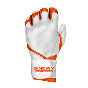 SINEWY White Leather Baseball Batting Gloves With Lightning Design <b>Hook</b> And Loop Closure For Training Unisex Adult - Product Image 4