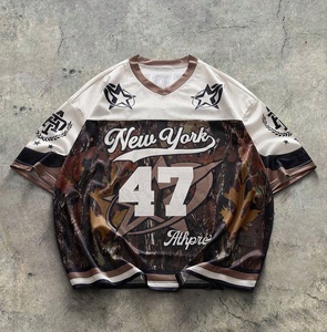 เสื้อฟุตบอลตาข่ายระบายอากาศคุณภาพสูงแบบ OEM สั่งทำพิเศษ พิมพ์ลายดอกเดซี่สีน้ำตาล หมายเลขติดเสื้อ คอวี สไตล์สตรีทแวร์ - Product Image 1