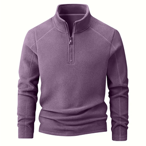 Sweat-shirt en molleton tricoté respirant pour homme, col montant, coupe droite, violet uni, fermeture éclair quart de tour, idéal pour l'automne - Product Image 1