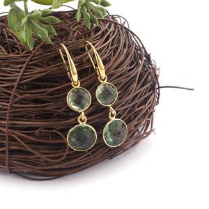 Boucles d'oreilles pendantes en argent sterling 925 plaqué or 14 carats avec améthyste verte, bijoux pour femmes - Product Image 5