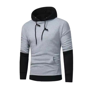 Sweat à capuche décontracté pour homme grande taille en polyester et coton tissé, motif uni bicolore - Product Image 5