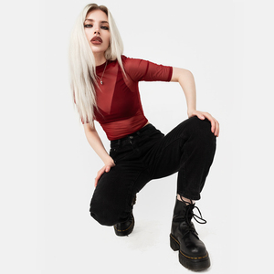 Wholesale Women's Fashion Wear 100% Polyester Mesh <b>Tops</b> Women Shorts Sleeves <b>Mock</b> <b>Neck</b> Cropped Slim Fit Mesh T Shirts - Product Image 6