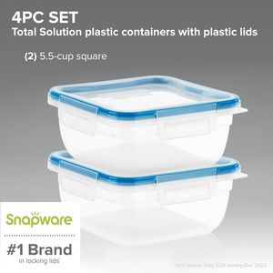 2-Pack <b>Plastic</b> Total Solution 5.5-Cup Leakproof and Airtight Food Storage <b>Containers</b> with <b>Square</b> Locking Lids - Product Image 3