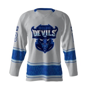 Maillots de hockey professionnels sur mesure de haute qualité, ensembles de survêtements anti-humidité 100 % polyester à col en V, vente en gros pour adultes - Product Image 1