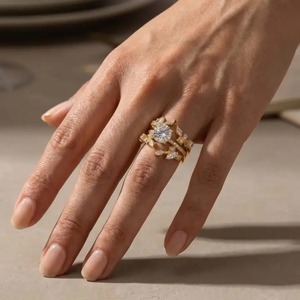 Round Cut Engagement <b>Ring</b> in 925 Sterling Silver Marquise & Round Cut <b>Open</b> Curved Wedding Band Moissanite Diamond <b>Ring</b> for Sale. - Product Image 2