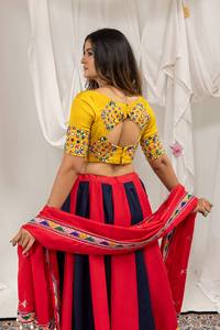 Ensemble Lehenga Choli en Coton Magique Brodé de Qualité Supérieure avec Véritable Broderie Miroir, Blouse en Chinon et Dupatta en Dentelle de Créateur, Anti-humidité - Product Image 5