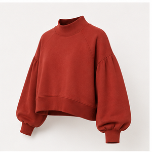 Custom Scarlet Red Womens Mock Neck Sweatshirt <b>Balloon</b> Sleeve Cropped Pullover WSS-0014 - Product Image 3