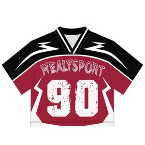 เสื้อครอปแขนสั้นคอวีผ้าตาข่ายลายทางแฟชั่น เสื้อเจอร์ซีย์ฟุตบอลทรงบ็อกซี่สไตล์เรโทร เสื้อยืดสตรีทแวร์วินเทจ เสื้อเจอร์ซีย์ฟุตบอล - Product Image 1