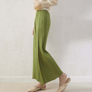 High Waist Pleated Wide Leg Pants <b>Striped</b> Ankle-Length Loose Fit Elastic Waist Minimalist Style <b>Women's</b> <b>Trousers</b> Spring Chiffon - Product Image 2