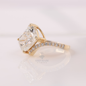 <b>Cushion</b> Cut Diamond Engagement <b>Ring</b> Lab Grown Shank Pave Bridal <b>Ring</b> with Round Brilliant Side Stones Platinum 950 - Product Image 2