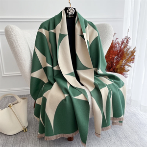 Geometric Pattern Wool Square <b>Scarf</b> for Women Winter Casual Style Durable Fringed Edge <b>Scarf</b> - Product Image 3