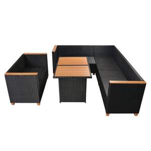 Juego de 5 Muebles de Patio de Ratán Sintético Negro y Blanco Crema, Elegante Colección de Comedor para Exteriores - Product Image 5