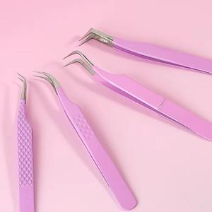 Ensemble de pinces à cils de précision chirurgicales Morje de haute qualité, pointe dentelée, acier inoxydable, couleurs pastel rose pour l'application des cils - Product Image 2
