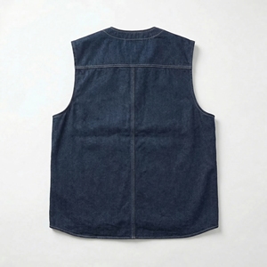 Chaleco Utilitario de Mezclilla Azul Oscuro |   Chaleco vaquero con cremallera y múltiples bolsillos |   Chaqueta sin mangas estilo streetwear de gran tamaño |   Fabricante OEM Personalizado - Product Image 2