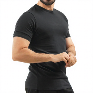 T-shirt à manches courtes pour homme, coupe ajustée, séchage rapide, couleur unie, col rond, jersey, vêtements décontractés, bleu - Product Image 4