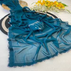 Sari de Chifón Premium VASTRA COTTAGE con Bordado Intrincado Zarkhan, Estilo Bollywood Elegante para Fiestas - Product Image 1