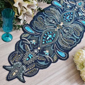 Ali Fashion Art AFA01 Chemin de table de luxe oriental fait main en tissu écologique, forme personnalisée, motif lotus perlé, épaisseur 5mm - Product Image 1