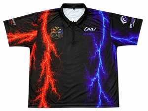 Custom Black Sporty <b>Polo</b> <b>Shirt</b> Short Sleeve Digital Print Quick Dry Zipper Design Red <b>Blue</b> Lightning Pattern Name Logo - Product Image 3