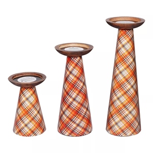 Luxury design Plaid design mixed color enamel candle holder 3 pc set pillar candle holders <b>offer</b> customizations - Product Image 1