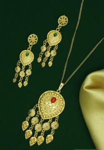 Charm Pendant set joyería chapada en oro indio Dubai árabe joyería colgante conjunto pendientes collar cadena para mujer - Product Image 2