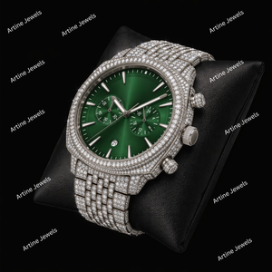 Montre Chronographe en Cristal Argenté Vert avec Affichage de la Date, Montre de Luxe Scintillante pour Hommes, Accessoire de Mode Élégant, Cadeau - Product Image 3