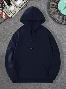 <b>Mens</b> Solid <b>Navy</b> Blue Heavyweight <b>Fleece</b> Pullover Hoodie Long Sleeve Kangaroo Pocket Sweatshirt OEM ODM Wholesale Apparel - Product Image 2