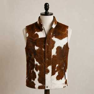 Chaleco de Cuero Vacuno para Hombre, sin Cuello, a Cuadros, Ropa de Invierno, Cierre de un Solo Botón, Estilo Casual, Poliéster/Algodón con Unión por Pulverización - Product Image 1