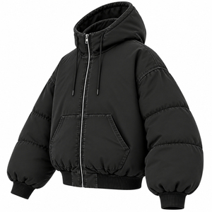 Men's Casual Sports Zipper Hoodie Coat Solid Color Slim Fit Puffer <b>Jacket</b> Eco-Friendly Breathable Winter Sportswear Cotton Lined - Product Image 4