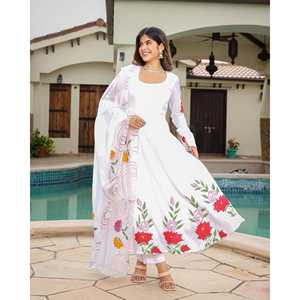 Ensemble de costume en mousseline de soie peint à la main Aishwarya taille XS, couleur blanche - Product Image 2