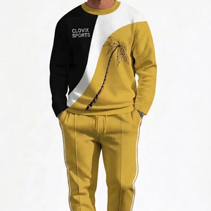Clovix Sports Mens Casual Two Piece Set <b>Tracksuit</b> Custom Brand Logo Streetwear Cotton Fleece Sport Suit Wholesale Top Quality - Product Image 1