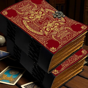 Al-Amir Grimoire Journal en Cuir Imprimé à la Main, 400 Pages, Rouge et Or Gaufré, Livre de Sortilèges Gothique, Papier Vintage à Bords Frangés, Fantasy - Product Image 5