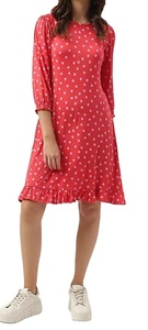 Vestido de mujer hasta la rodilla con lunares rojos Vestido de mujer con estampado digital para el verano. - Product Image 2